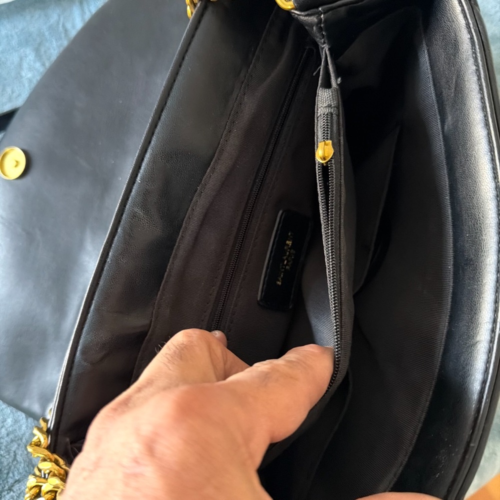 Yves Saint Laurent Black Chevron Bag w/ Gold Chains *zipper missing handle - Picture 5 of 5